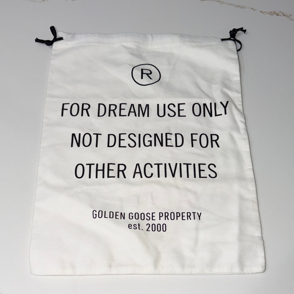 Golden Goose White Drawstring Dust Bag with Black Text for Sneakers | OS